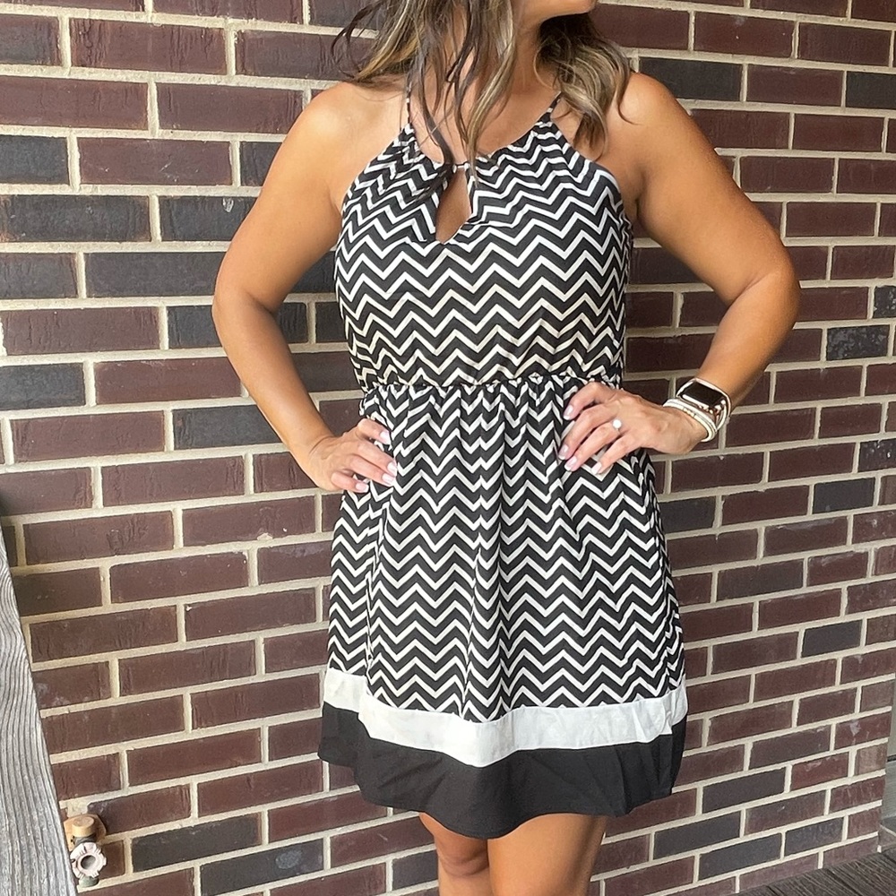 Black and Ivory Patterned Dress